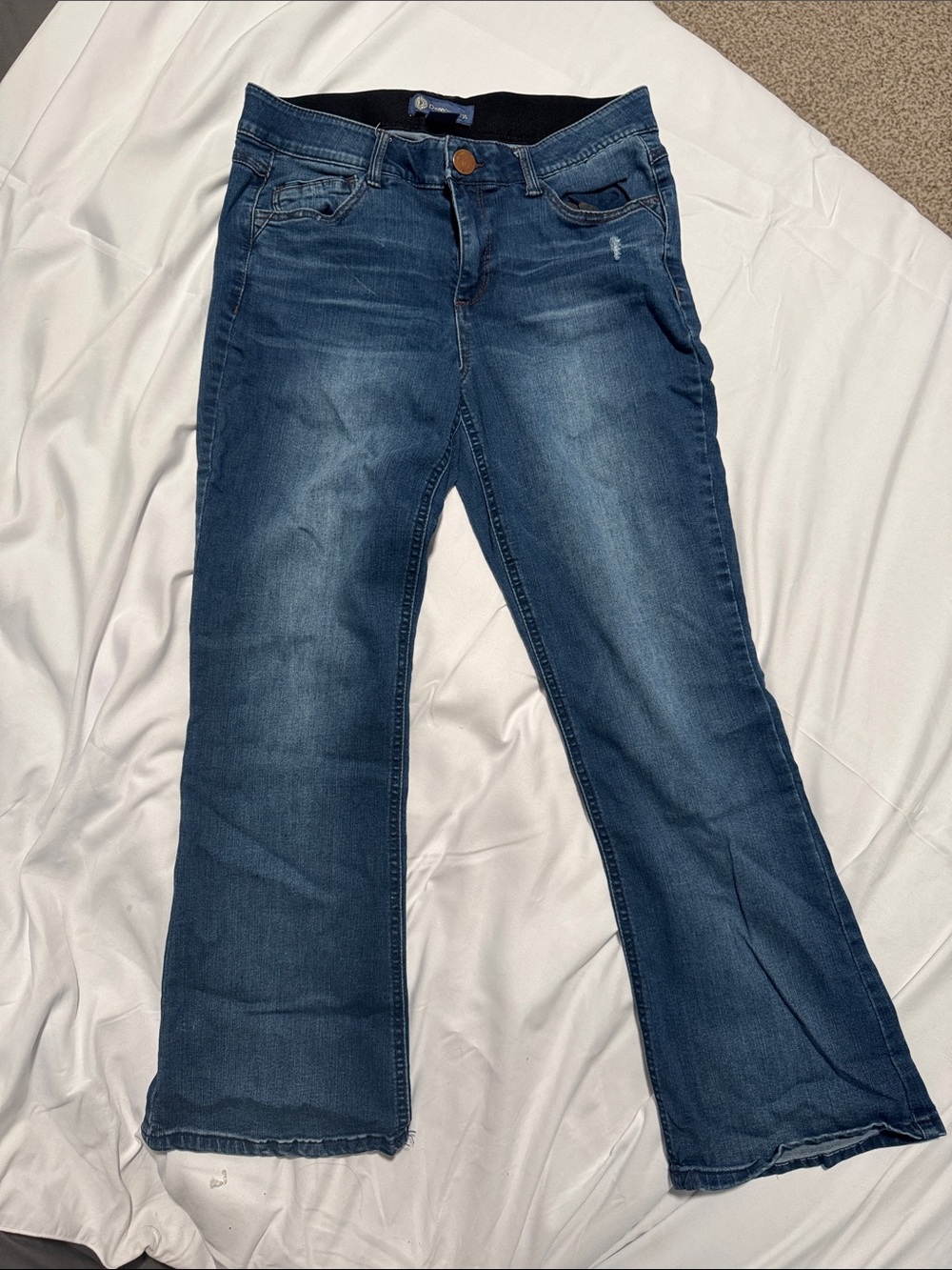 Democracy Mid Wash Flared Jeans in Blue Stretch Denim 10P